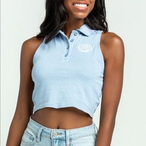 Tillys Light Blue Polo Crop Top